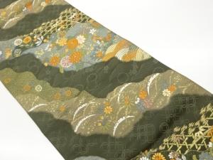 道長取に花々・雪芝・古典柄模様織出し袋帯